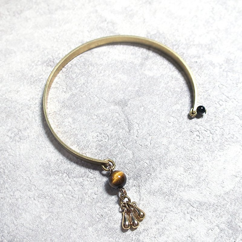 VIIART. Yingluo-Tiger Eye. Obsidian Stone tiger eye bracelet Bronze tassel - สร้อยข้อมือ - เครื่องเพชรพลอย สีทอง