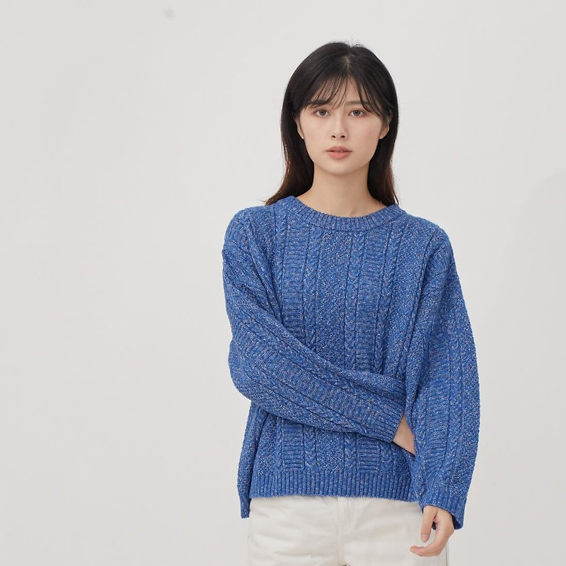 Olivia crew neck pullover cable sweater / Blue - ニット・セーター - その他の化学繊維 ブルー