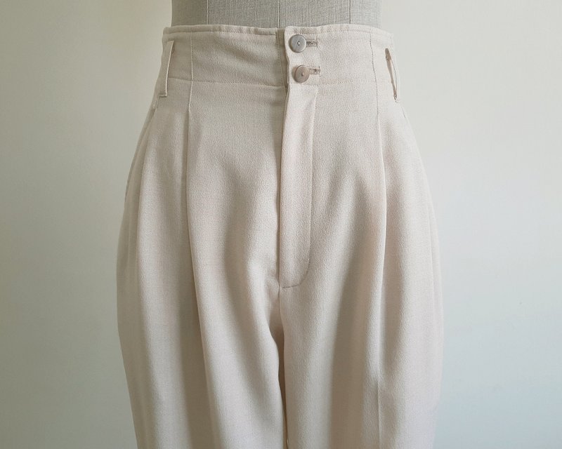 Vintage Beige Pleated Pants - กางเกงขายาว - วัสดุอื่นๆ 