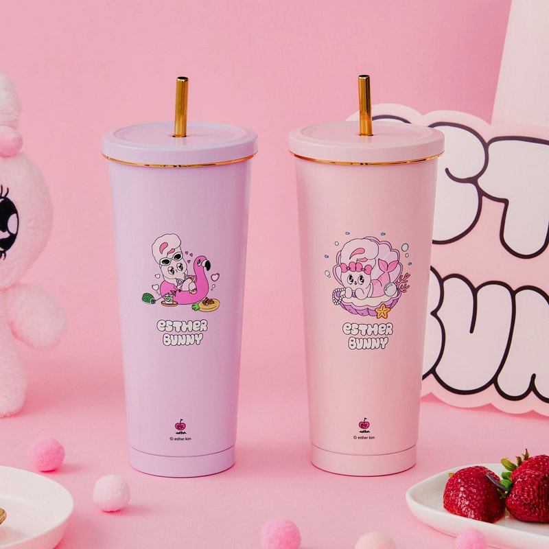 [Esther Bunny] Stainless Steel straw cup tumbler water cup thermos cup - แก้ว - สแตนเลส 