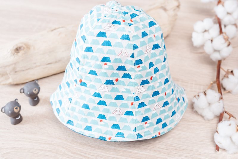 雙面漁夫帽-ふじさん 富士山  嬰兒 兒童 幼童 帽 幼兒 - 嬰兒帽子/髮帶 - 棉．麻 藍色