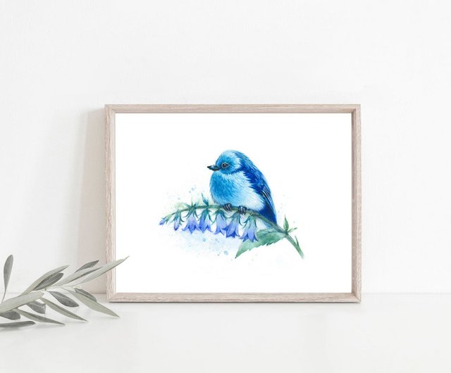 青い鳥の水彩画のプリント - ショップ TrebisStudio ポスター・絵 - Pinkoi