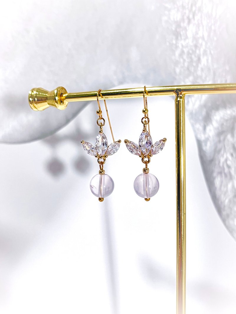 [Customizable] Stone • Rose Quartz | 14K gold-filled crystal earrings - ต่างหู - คริสตัล สึชมพู