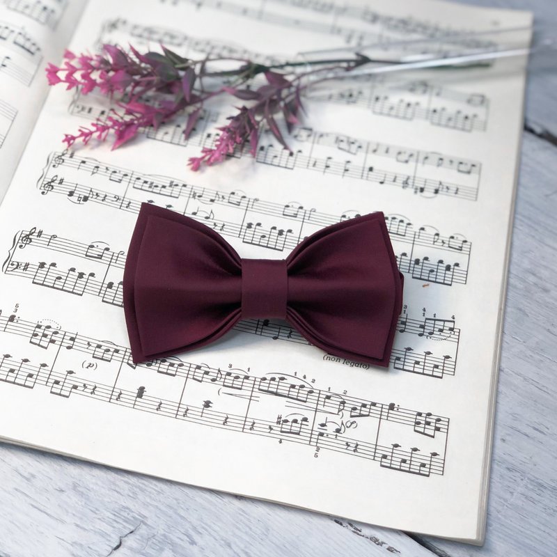 Burgundy Bow Tie - Red Wine Bow Tie - Teenage Girl Gifts - Bow Tie Adult - หูกระต่าย/ผ้าพันคอผู้ชาย - ผ้าฝ้าย/ผ้าลินิน สีแดง