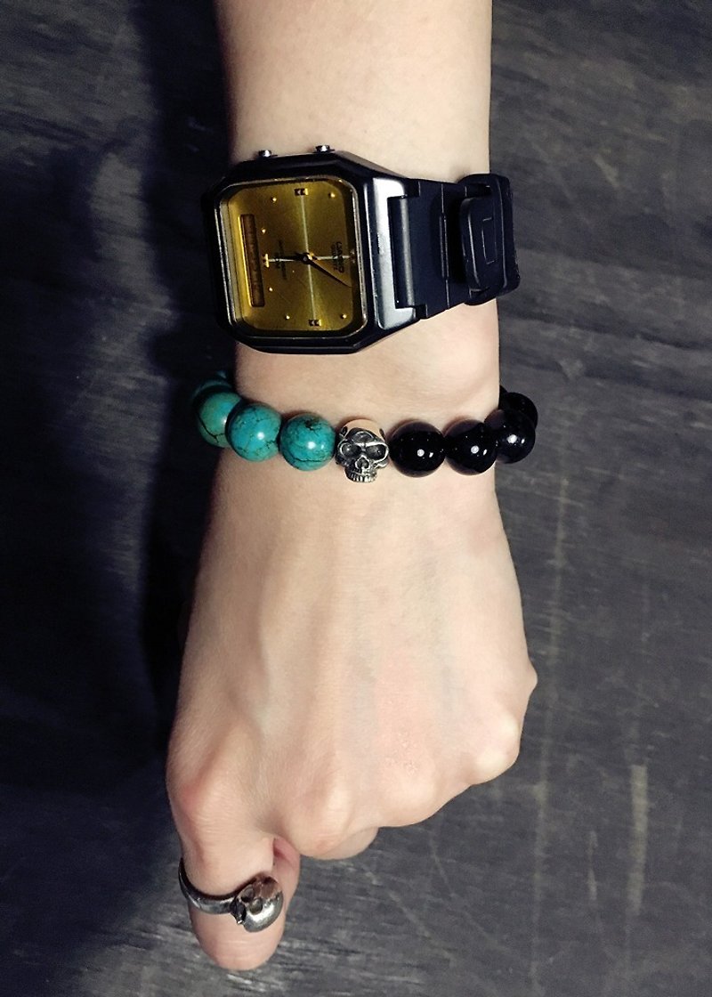 Folk Style Skull Bracelet | 綠松石民族風骷髏手環 - 手鍊/手環 - 其他金屬 銀色