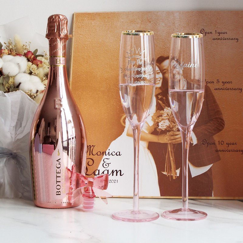 Customized gift best friend wedding gift | monochrome party pink bottega custom wine glass gift box - Wine, Beer & Spirits - Glass Pink