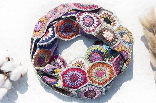 omhandmade 手工鉤織絲巾/鉤織圍巾/手工花朵編織圍巾/純棉編織-法國森林花朵