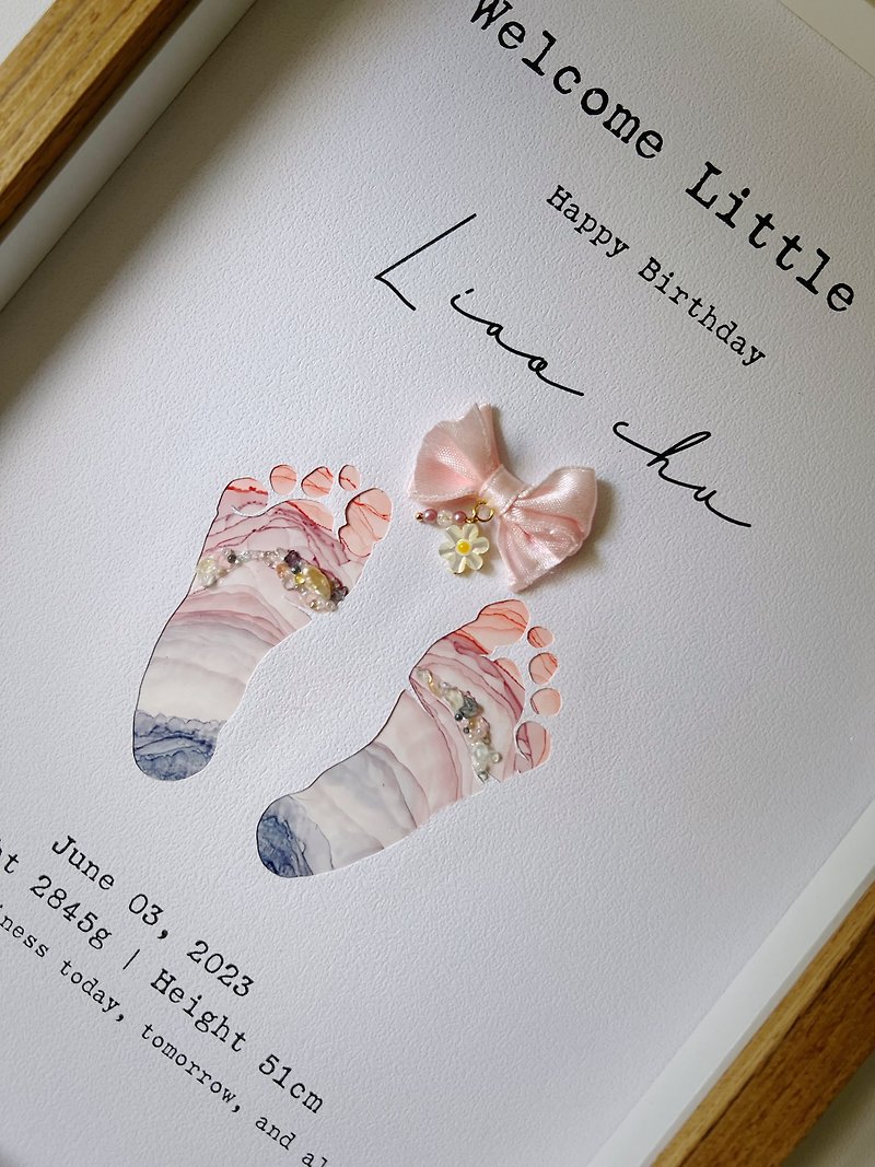 [Customized] I Dreamy Pink Starry Sky I Hand-painted Newborn Footprints - Baby Gift Sets - Wood 