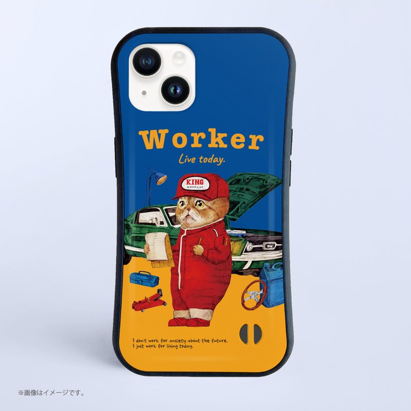 Shockproof Grip iPhone Case/WORKER mechanic cat - เคส/ซองมือถือ - พลาสติก ขาว