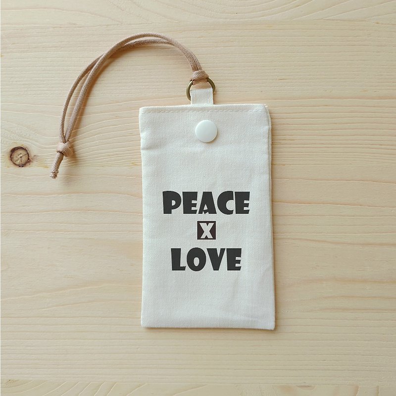 Positive energy simple card bag _peace and love - ที่ใส่บัตรคล้องคอ - ผ้าฝ้าย/ผ้าลินิน ขาว