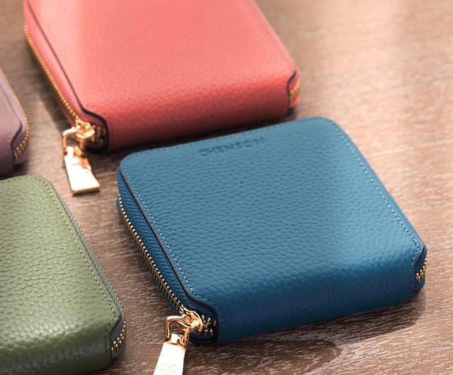 Small Square Leather Purse for Women with Zipper