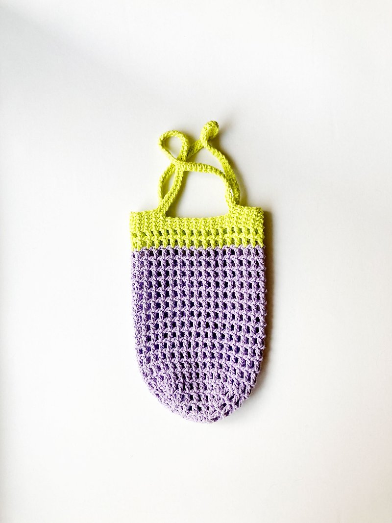 [Ready stock] lilac + neon yellow eco-friendly cup bag [Choose me, choose me, I don’t have to wait] - ถุงใส่กระติกนำ้ - ผ้าฝ้าย/ผ้าลินิน สีม่วง
