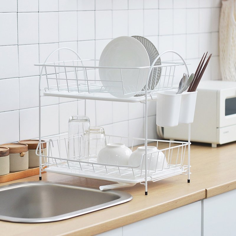 Nippon Peace FREIZ Blance Wide Double Dish Dish Rack (With Chopsticks Holder) - Storage - Other Metals White