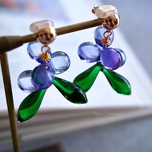 SUZY'S JEWEL 繡球花古典美小眾植物花卉設計手工燒制琉璃TRIFARI風格耳飾耳環