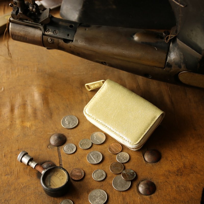 日本製造　硬幣錢包　牛皮　色澤金黃　made in JAPAN handmade leather wallet coincase - 零錢包/小錢包 - 真皮 金色