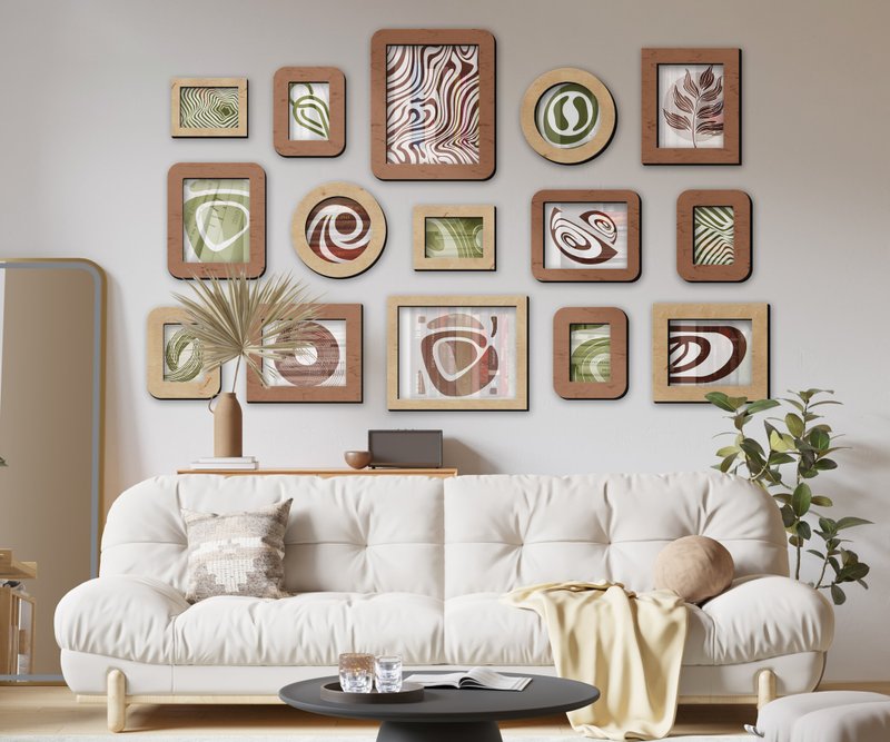 Large photo frame collage Wall mounted wood picture frame set Home decor gallery - 壁貼/牆壁裝飾 - 木頭 多色