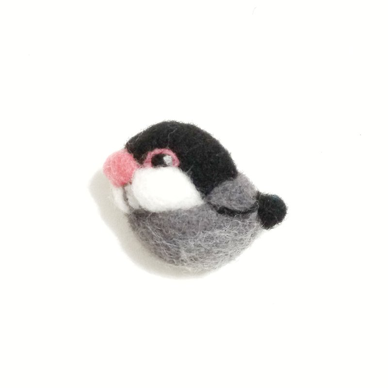文鳥系列羊毛氈別針-黑文鳥 - 胸針 - 羊毛 灰色