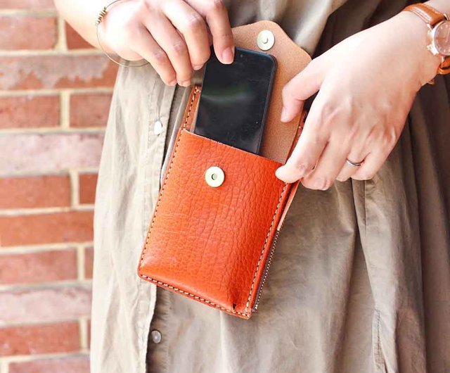 Japanese craftsman handmade cowhide mobile phone case carry bag