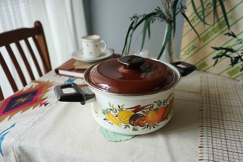 guii古意雜貨 日本雜貨-昭和時代全新品-每日五蔬果珐瑯硬質兩手鍋