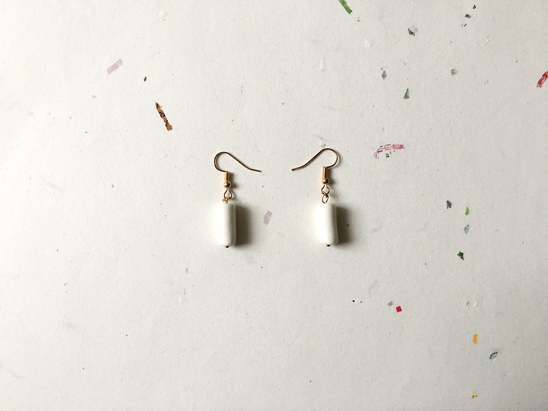 Porcelain Cylindrical Ceramic Earring - White/ Porcelain/ Column/ Cylinder/ Gold/ Simple/ Circle - Earrings & Clip-ons - Porcelain White