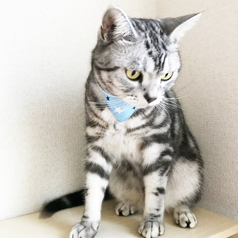 Nunome Star Pattern Bandana Collar for Cats Safety Buckle Safety Collar - Collars & Leashes - Cotton & Hemp Blue