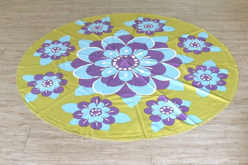 Danish olive green blue flowers large round table towel - Place Mats & Dining Décor - Cotton & Hemp Green