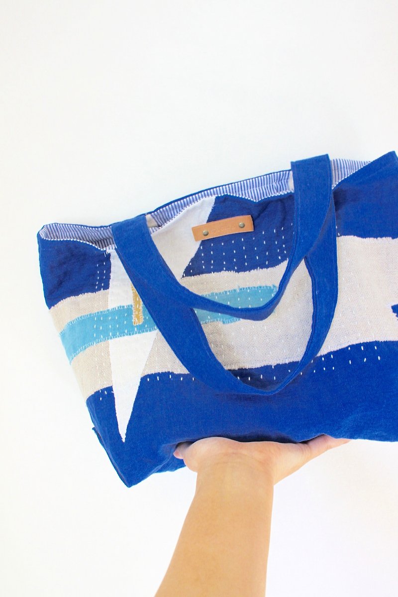 Tote bag Collage dark blue castommade - Messenger Bags & Sling Bags - Cotton & Hemp Blue