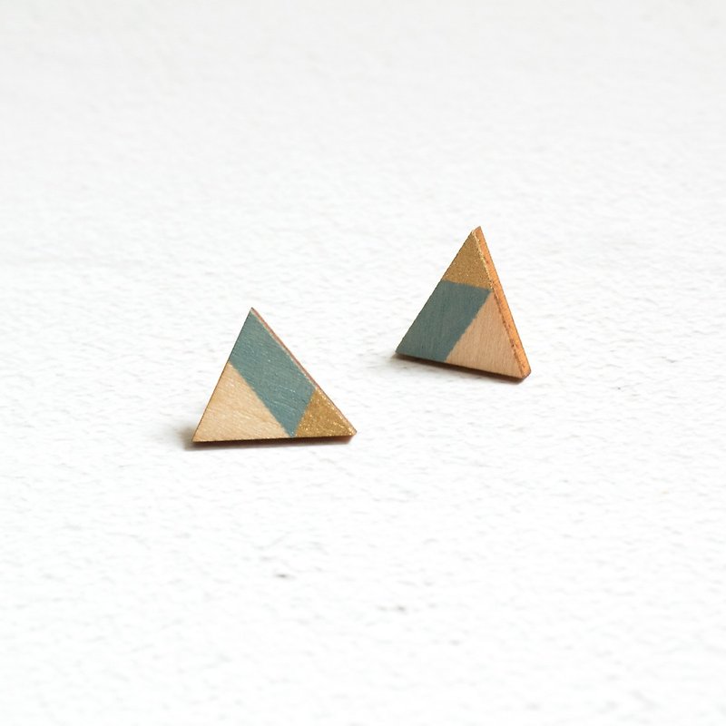 Earrings Earrings Clip-On Wooden Gilded Geometry Hand-Drawn Triangles Hand-made Ornaments Gifts - ต่างหู - ไม้ สีน้ำเงิน