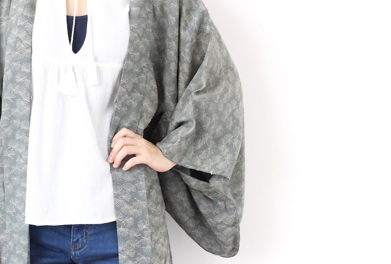 pine needle kimono, kimono jacket, vintage haori, vintage wear /3957