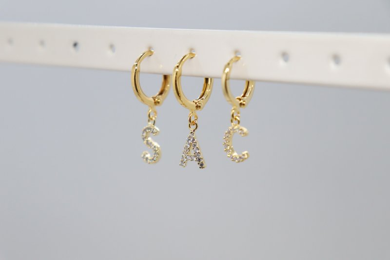 Sleek Cubic Zirconia Initial Hoop Earrings Personalized Sparkle Initial Charm - Earrings & Clip-ons - Copper & Brass Gold