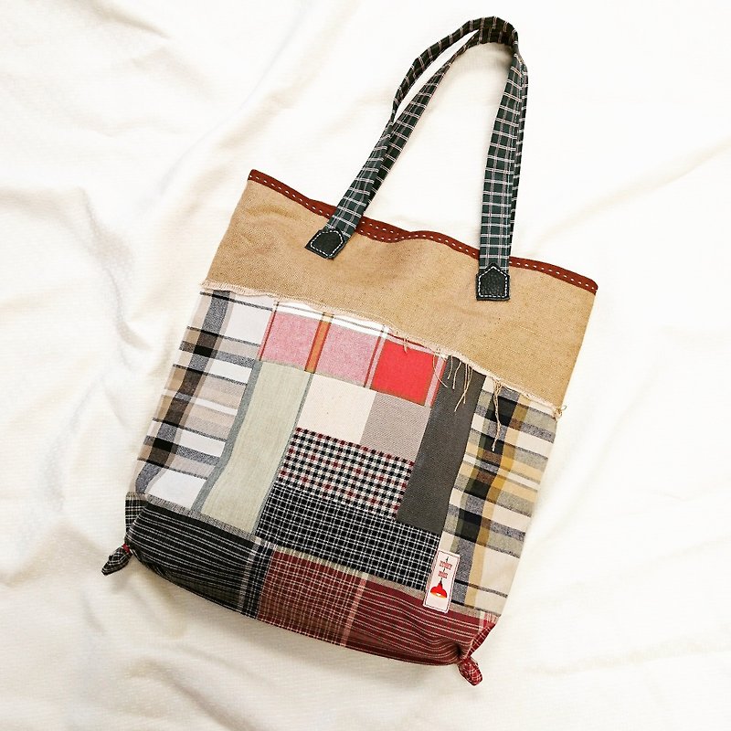Rural Rural wind multicolor plaid quilt retro shoulder bag Tote - Messenger Bags & Sling Bags - Cotton & Hemp Multicolor