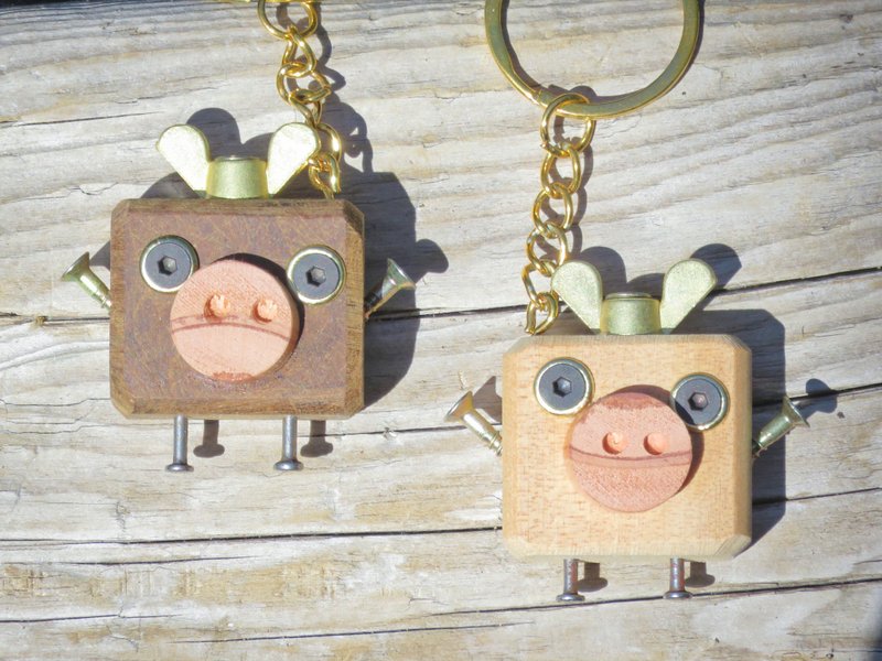 Original wooden work [three-dimensional pendant] Piggy/Screamer/Whale/Bacteria Man - ที่ห้อยกุญแจ - ไม้ 