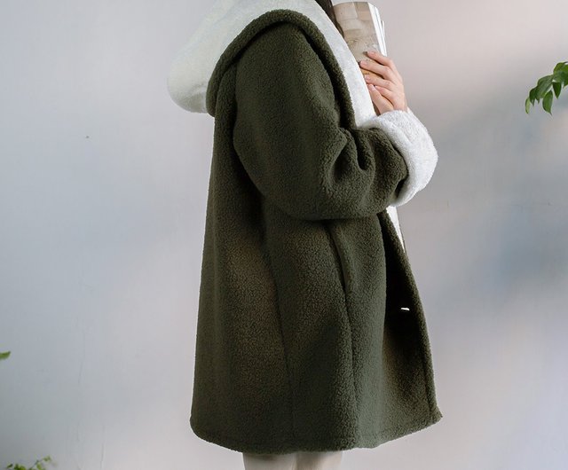 Zaful hooded open sales front lamb wool coat