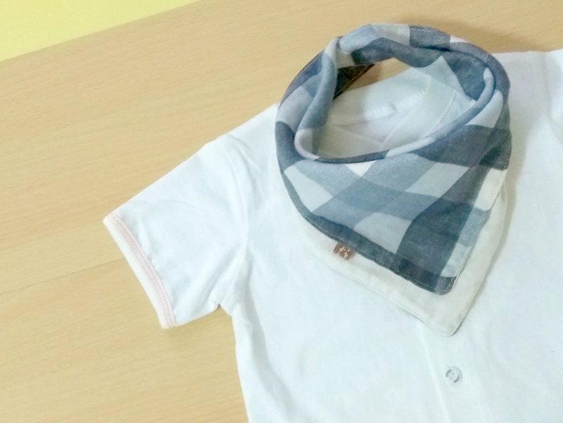 Baby Bib, Reversible Bandana Bib, Japanese Double Gauze Cotton, Gray Plaids - 圍兜/口水巾 - 棉．麻 灰色