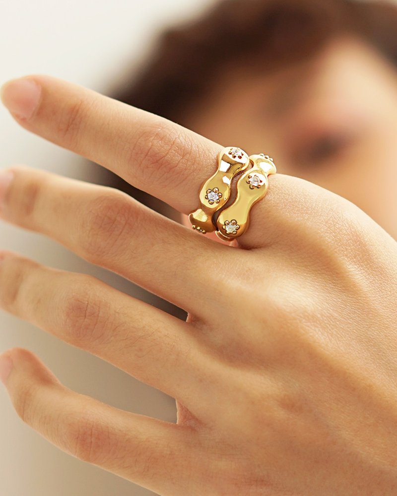 Crown Signet Ring (Freesize 49-58EU ) - 戒指 - 純銀 金色