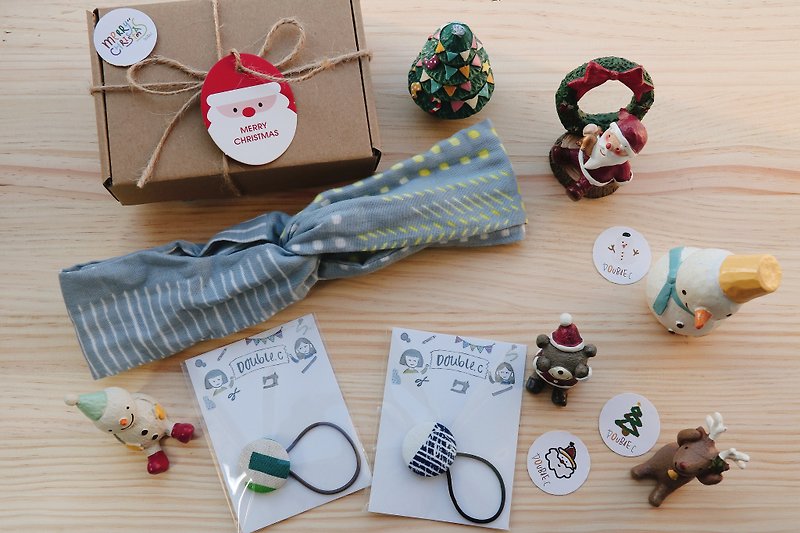 Homemade / Christmas gift box / headband + hair ring - Hair Accessories - Cotton & Hemp Gray