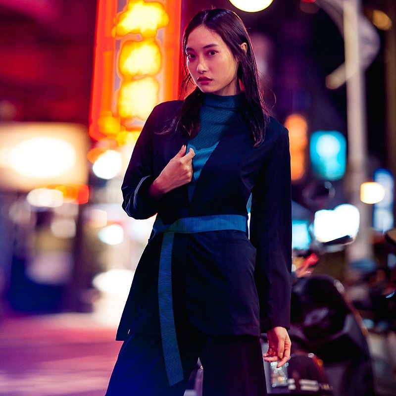 Ultra-Light綁帶修身 女士西裝外套 (黑色) - 女西裝外套 - 其他材質 黑色