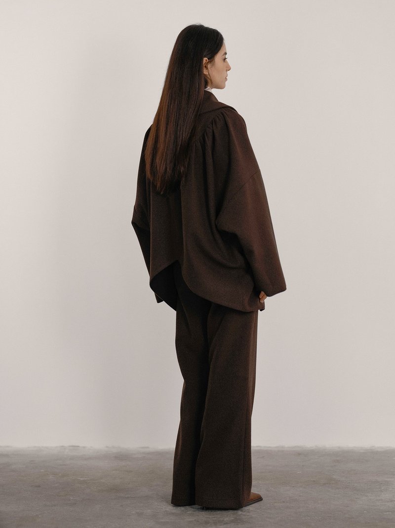 法式復古 / 中長款毛外套 長褲套裝 - 女大衣/外套 - 其他材質 