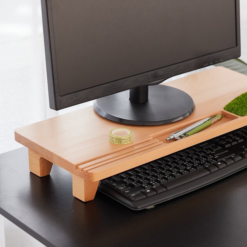 [All solid wood] Increased size screen stand, screen elevated stand, free shipping, keyboard storage, gaming keyboard - อื่นๆ - ไม้ สีกากี