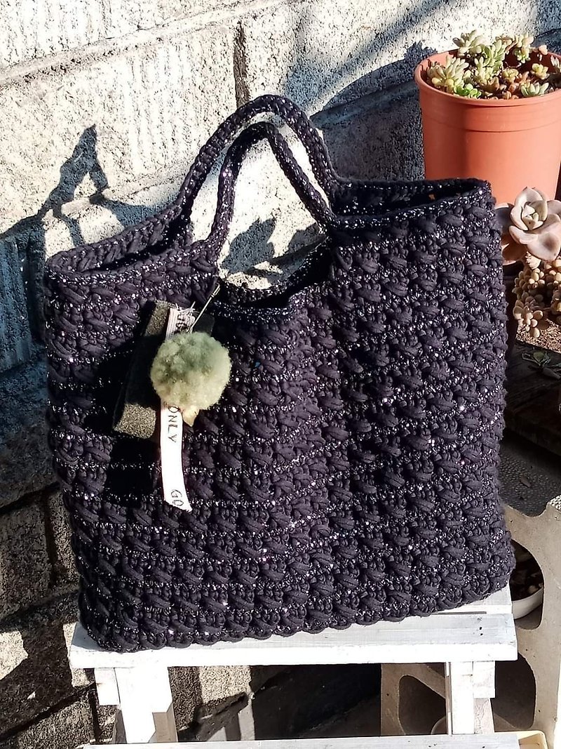 Braided glossy black tote bag - Handbags & Totes - Cotton & Hemp 