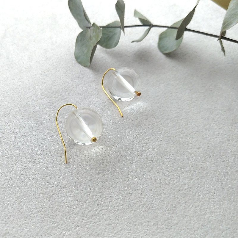 e048-透明糖果-黃銅水晶針式 夾式耳環 - 耳環/耳夾 - 寶石 白色