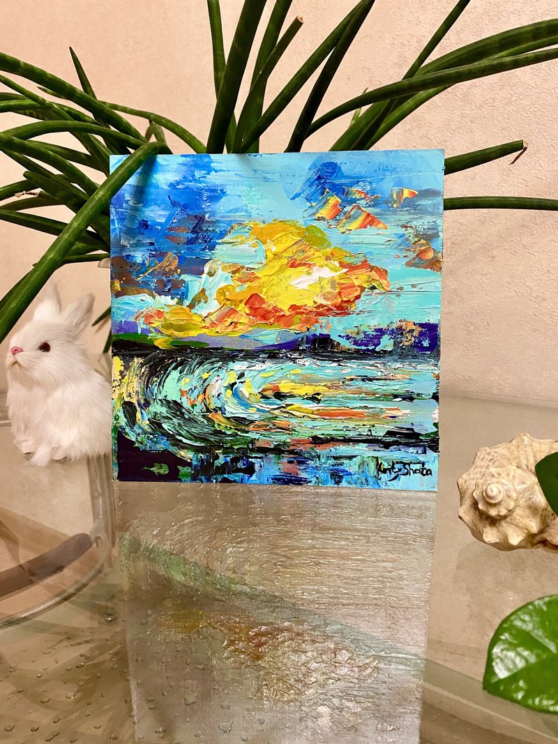 Colorful abstract painting. Miniature oil cloud poster. Ocean oil artwork. Sea. - โปสเตอร์ - วัสดุอื่นๆ หลากหลายสี