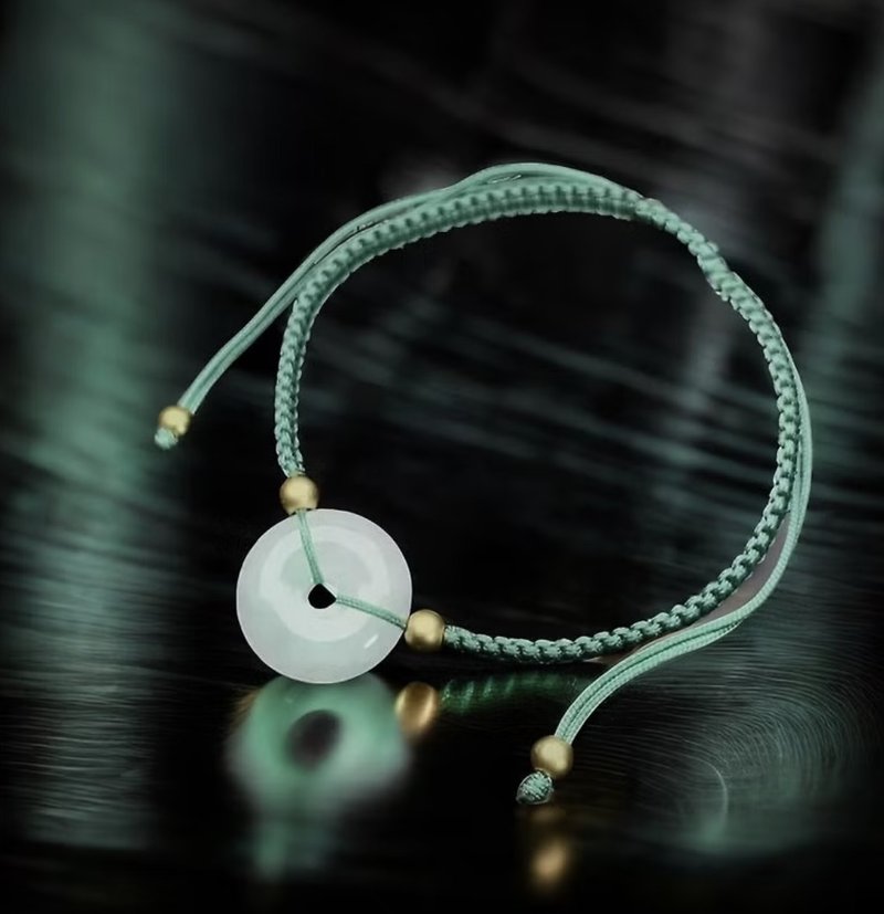 Ice jade peace buckle braided bracelet | Natural Burmese jade jade A goods | Gift giving - สร้อยข้อมือ - หยก ขาว