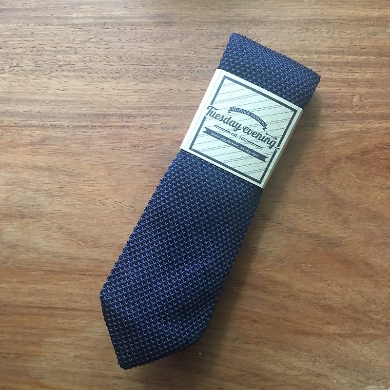 BLUE Knitted Tie - 領帶/領帶夾 - 聚酯纖維 藍色