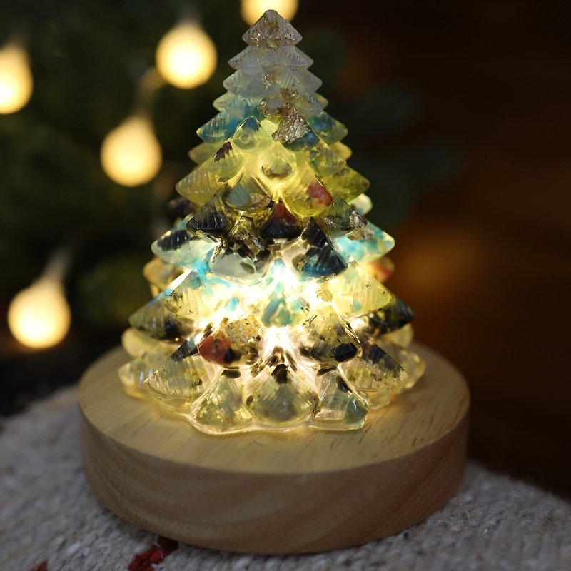 [Graduation Gift Box] Green Gold Foil Crystal Christmas Tree Night Light-Large-Energy Tree Gemstone Fast Shipping - โคมไฟ - คริสตัล สีเขียว