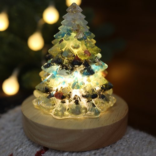 M31仙女星工作室 【母親節禮盒】綠色金箔水晶聖誕樹小夜燈-大-能量樹寶石快速出貨
