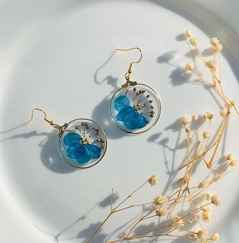 Pressed Flower Resin Earrings - Earrings & Clip-ons - Resin Blue