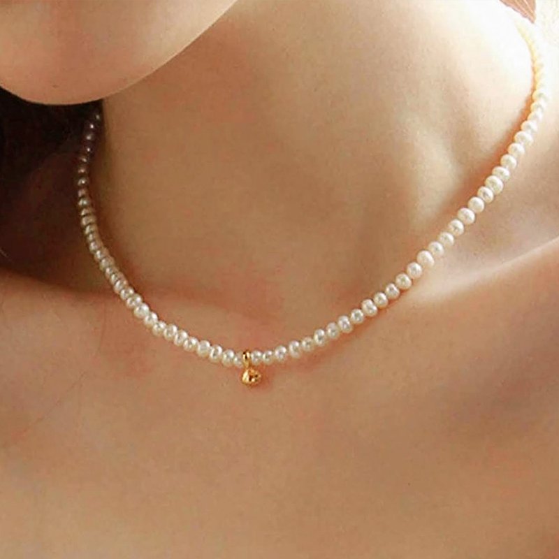 【CReAM】Pre-Order-Lynn Baroque Pearl Gold Bead Plated 18K Gold Necklace/Necklace for Women - Necklaces - Other Metals 