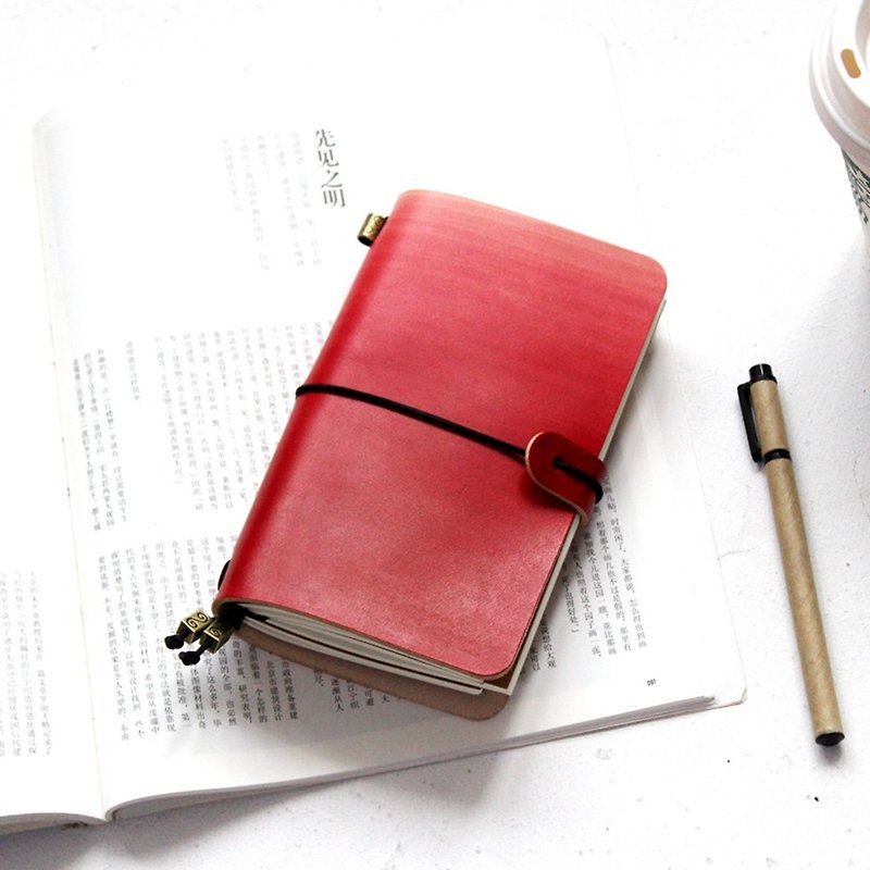 Rugao Gradation Dyeing Red 17*10m Handbook Leather Notebook/Diary/Travel Book/Notepad Exchanging Gifts Wedding Gift Valentine Gift Birthday Gift - สมุดบันทึก/สมุดปฏิทิน - หนังแท้ สีแดง