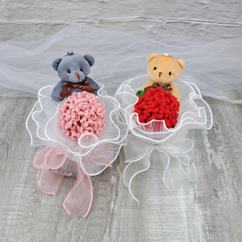 手鉤康乃馨小熊花束 生日禮物 情人節 母親節 【8色】 CRF-040 - 擺飾/家飾品 - 聚酯纖維 紅色